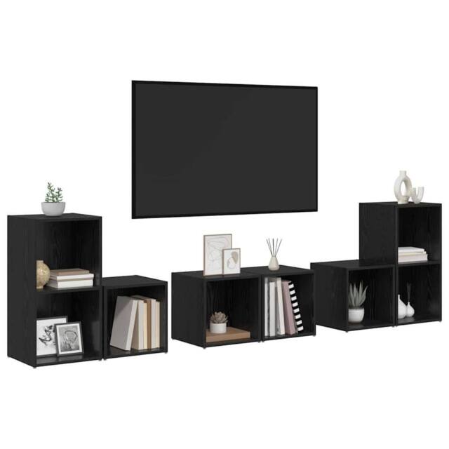 Berkfield Home TV Cabinet Set with Shelf with Storage 6 pcs Black Oak Engineered Wood - image 1