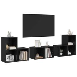 Berkfield Home TV Cabinet Set with Shelf with Storage 6 pcs Black Oak Engineered Wood - thumbnail 1