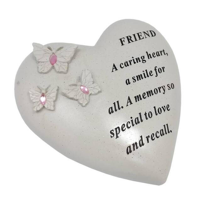 David Fischhoff Graveside Memorial Heart & Butterflies Ornament Plaque Pink- Friend in Off-White - image 1