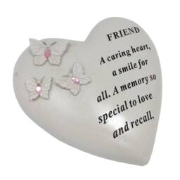 David Fischhoff Graveside Memorial Heart & Butterflies Ornament Plaque Pink- Friend in Off-White - thumbnail 1