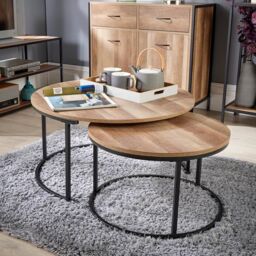 Home Source Oak TV Stand Coffee Nest Table Sideboard Living Room Bookshelf Console in Light Oak - thumbnail 1