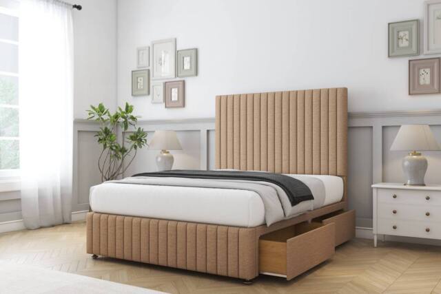 "Comfort Beds Khole Dumfries Divan Base 2 Drawers - 54"" Headboard-Footboard in Light Brown - Size: King" - image 1