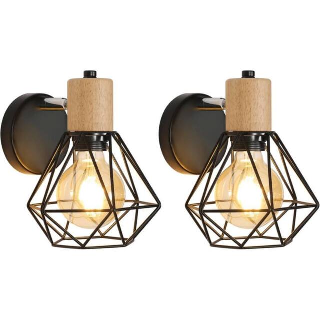 COMELY Set of 2 Industrial Wall Lights, 360° Adjustable Wooden Wall Lights in Black - image 1