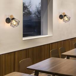 COMELY Set of 2 Industrial Wall Lights, 360° Adjustable Wooden Wall Lights in Black - thumbnail 5