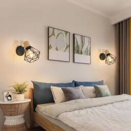 COMELY Set of 2 Industrial Wall Lights, 360° Adjustable Wooden Wall Lights in Black - thumbnail 3