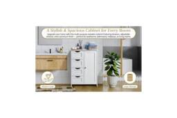 Hygrad Built to Survive Bathroom Floor Cupboard Wooden Cabinet Storage Unit with 4 Draw 1 Door in White - thumbnail 4