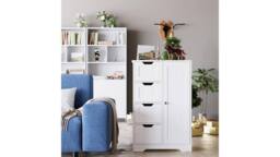 Hygrad Built to Survive Bathroom Floor Cupboard Wooden Cabinet Storage Unit with 4 Draw 1 Door in White - thumbnail 3