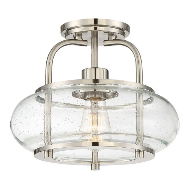 Loops Semi Flush 1 Light Clear Seeded Glass Shade Brushed Nickel LED E27 60W in Metallics - image 1