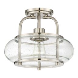Loops Semi Flush 1 Light Clear Seeded Glass Shade Brushed Nickel LED E27 60W in Metallics - thumbnail 2
