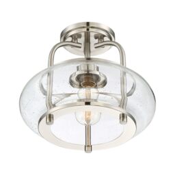 Loops Semi Flush 1 Light Clear Seeded Glass Shade Brushed Nickel LED E27 60W in Metallics - thumbnail 3