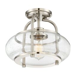 Loops Semi Flush 1 Light Clear Seeded Glass Shade Brushed Nickel LED E27 60W in Metallics - thumbnail 4