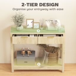 HOMCOM Modern Console Table with Fluted Panel Drawers, Narrow Hallway Table in Natural - thumbnail 4