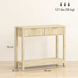 HOMCOM Modern Console Table with Fluted Panel Drawers, Narrow Hallway Table in Natural - thumbnail 3