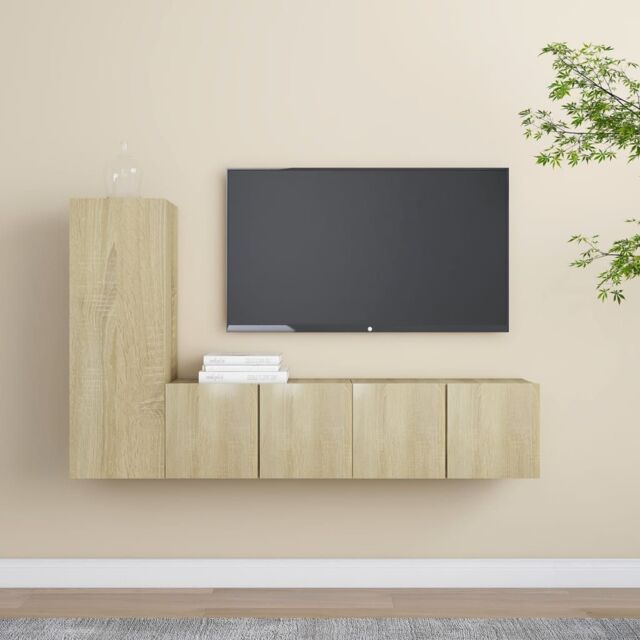 Berkfield Home 3 Piece TV Cabinet Set Sonoma Oak Engineered Wood in Brown - image 1