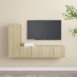 Berkfield Home 3 Piece TV Cabinet Set Sonoma Oak Engineered Wood in Brown - thumbnail 1