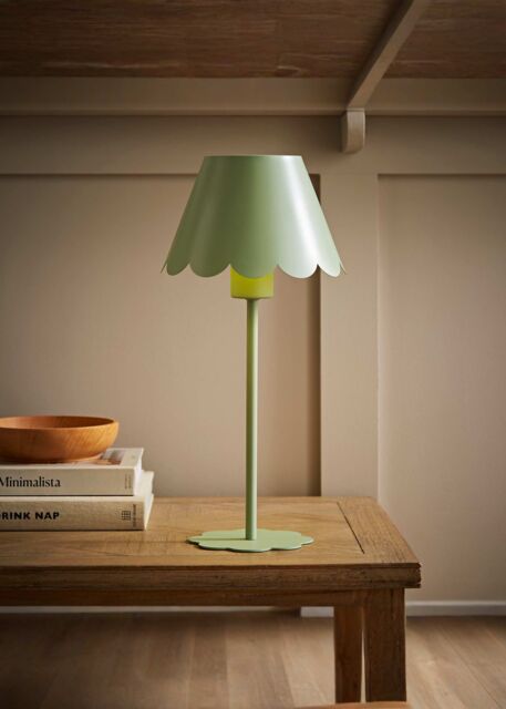 ValueLights Hattie Rechargeable Metal Scalloped Edge Portable Table Lamp in Pale Green - image 1