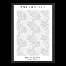 ARTZE William Morris Marigold in Grey Art Print / Black Frame / SIZE: A2 in Light Grey - Size: A4 - thumbnail 2