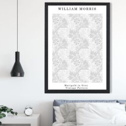 ARTZE William Morris Marigold in Grey Art Print / Black Frame / SIZE: A2 in Light Grey - Size: A4 - thumbnail 1
