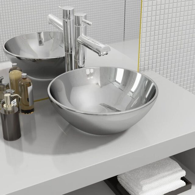 Berkfield Home Wash Basin 32.5x14 cm Ceramic Silver - image 1