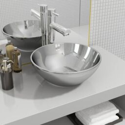 Berkfield Home Wash Basin 32.5x14 cm Ceramic Silver - thumbnail 1