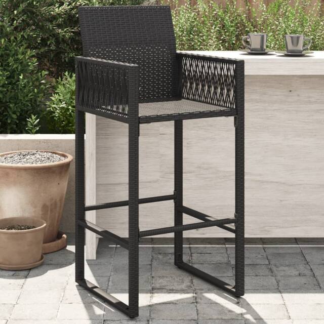 Berkfield Home Garden Bar Stools 2 pcs Black Poly Rattan - image 1