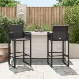 Berkfield Home Garden Bar Stools 2 pcs Black Poly Rattan - thumbnail 3
