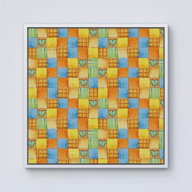 "Warren Reed - Designer Baby Watercolour Blanket Pattern Framed Canvas in Off-White - Size: W30"" x H30""" - image 1