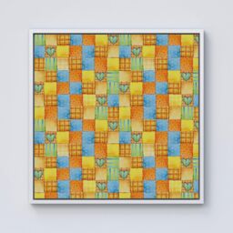 "Warren Reed - Designer Baby Watercolour Blanket Pattern Framed Canvas in Off-White - Size: W30"" x H30""" - thumbnail 1