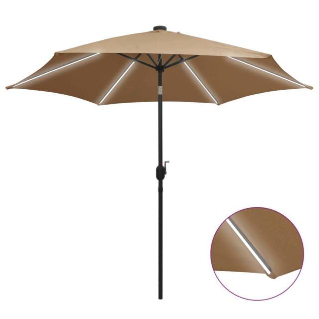 Berkfield Home Parasol with LED Lights & Aluminium Pole 300 cm Taupe in Beige - image 1