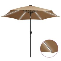 Berkfield Home Parasol with LED Lights & Aluminium Pole 300 cm Taupe in Beige - thumbnail 1
