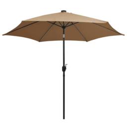 Berkfield Home Parasol with LED Lights & Aluminium Pole 300 cm Taupe in Beige - thumbnail 3