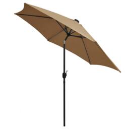 Berkfield Home Parasol with LED Lights & Aluminium Pole 300 cm Taupe in Beige - thumbnail 4