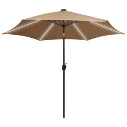 Berkfield Home Parasol with LED Lights & Aluminium Pole 300 cm Taupe in Beige - thumbnail 2