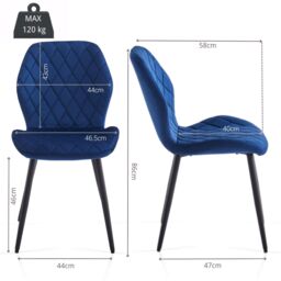 SONARA Modern Velvet Dining Chairs Set of 2 with Ergonomic Curved Backrest in Blue - thumbnail 3