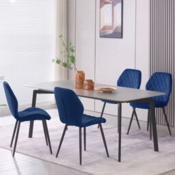 SONARA Modern Velvet Dining Chairs Set of 2 with Ergonomic Curved Backrest in Blue - thumbnail 2