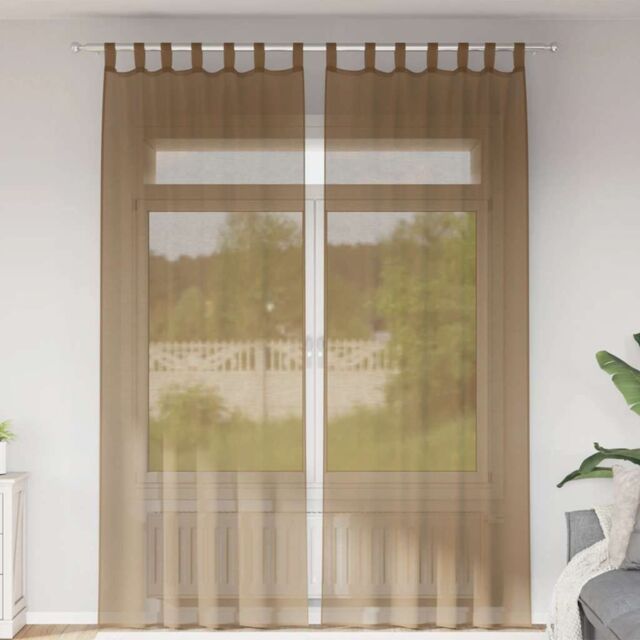 Berkfield Home Voile Curtains with Loops 2 pcs Light Brown 140x260 cm - image 1