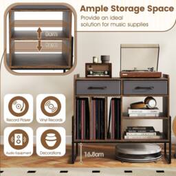 Costway Record Player Stand w/Charging Station 2 Drawers Vinyl Storage Cabinet in Brown - thumbnail 8
