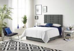 Somnior Bliss Sprung Memory Foam 2 Drawer Divan Bed Set with Upholstered Headboard Linen Fabric in Dark Grey - Size: Small Double - thumbnail 1