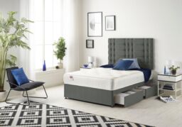 Somnior Bliss Sprung Memory Foam 2 Drawer Divan Bed Set with Upholstered Headboard Linen Fabric in Dark Grey - Size: Small Double - thumbnail 2