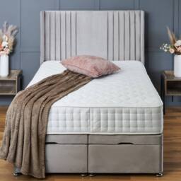 "BSSPOKE Charlotte Ottoman Divan Bed Plush Velvet 54"" Headboard & Mattress in Mustard - Size: Double" - thumbnail 3