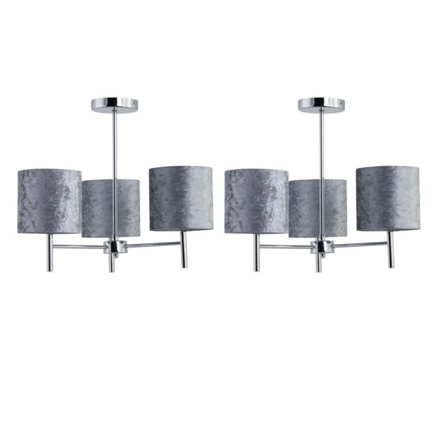 First Choice Lighting Set of 2 Brea - Chrome Light Fittings with Grey Velvet Shades in Silver - image 1