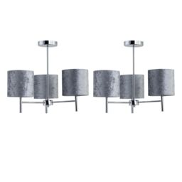First Choice Lighting Set of 2 Brea - Chrome Light Fittings with Grey Velvet Shades in Silver
