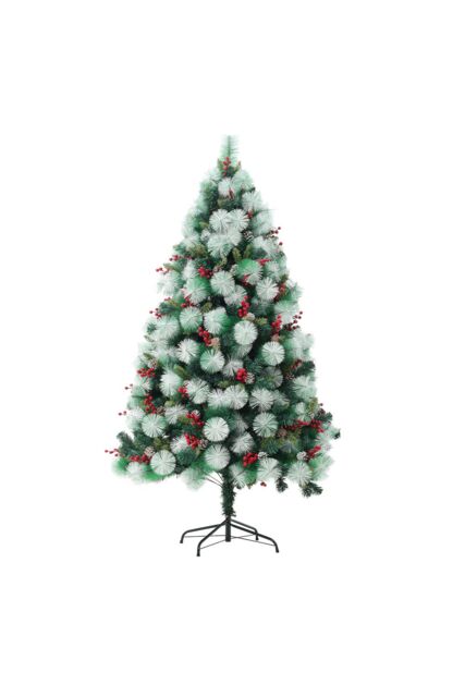 Living and Home Artificial Green Flocked Full Christmas Tree with Stand 1.8m in White - image 1