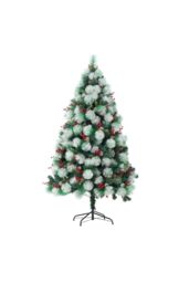 Living and Home Artificial Green Flocked Full Christmas Tree with Stand 1.8m in White - thumbnail 1