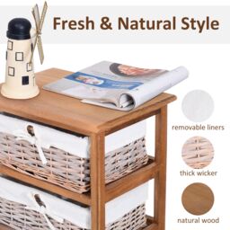 HOMCOM 5 Drawer Dresser Wicker Storage Shelf Unit Wooden Home Organization in Natural - thumbnail 6