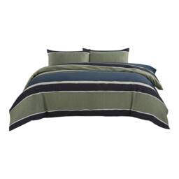 Snug City Green & Blue Stripe Duvet Set Modern Stripe Bedding with Pillowcases - Size: Double - thumbnail 2
