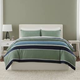 Snug City Green & Blue Stripe Duvet Set Modern Stripe Bedding with Pillowcases - Size: Double - thumbnail 1