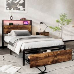Matteo Metal Bed, 3FT Single Bed With LED Light Strip & Drawer, 2 USB Port+1 Type C in Black - Size: Single Fitted - thumbnail 2