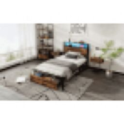 Matteo Metal Bed, 3FT Single Bed With LED Light Strip & Drawer, 2 USB Port+1 Type C in Black - Size: Single Fitted - thumbnail 5