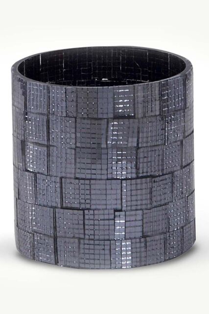 Homescapes Mosaic Glass Wind Light Candle Holder Polished Steel Base in Black - image 1
